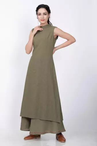 Mehandi green halter neck cotton kurta