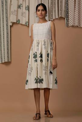 Sandra floral hand block printed cotton flex dress 1