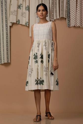 Sandra floral hand block printed cotton flex dress