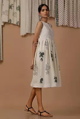 Sandra floral hand block printed cotton flex dress 2