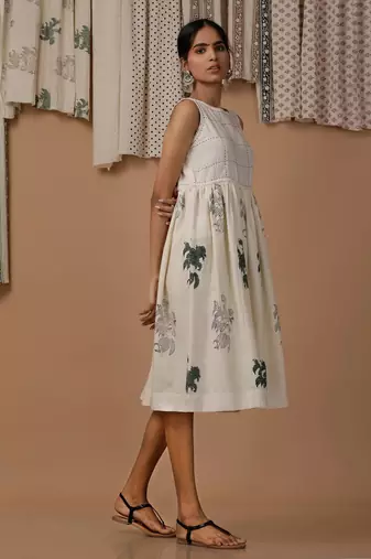 Sandra floral hand block printed cotton flex dress
