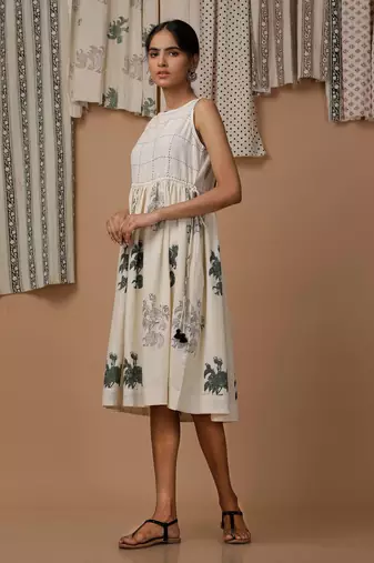 Sandra floral hand block printed cotton flex dress