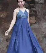 Indigo printed angrakha style flared kurta