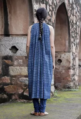 Druti indigo printed flared kurta dress 2