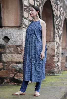Druti indigo printed flared kurta dress 3