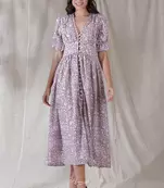 White color cotton blockprinted flared dress