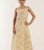 Yellow color cotton slip with multicolor motif