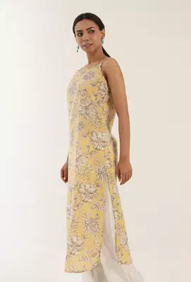 Yellow color cotton slip with multicolor motif 3