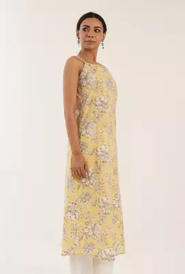 Yellow color cotton slip with multicolor motif 4