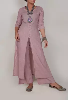 Light periwinkle front slit kurta and pants-xxxl 1