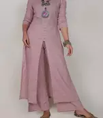 Light periwinkle front slit kurta and pants-xxxl