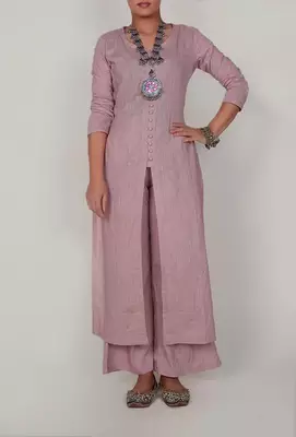 Light periwinkle front slit kurta and pants-xxxl 3
