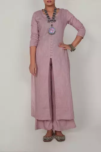 Light periwinkle front slit kurta and pants-xxxl