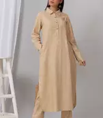 Brown cotton khadi kurta with collar