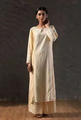 Golden sand beige color blocking kurta 1