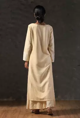 Golden sand beige color blocking kurta 2