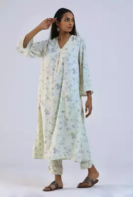 Off white viscose cotton kurta 4