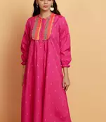 Pink  a-line cotton kurta with puffed sleeves