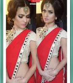 red georgette mirror border  saree with blouse