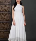 White georgette dress with zari embroidery