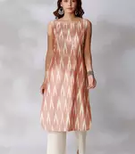 Brown ikkat round hem kurta with side slit