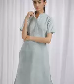 Green striped cotton straight kurta