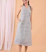 Cadet blue backless midi cotton dress