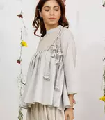 Beige cotton khaadi side tie-up flared short kurta