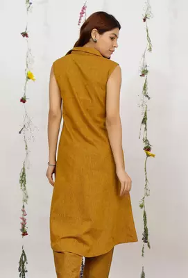 Mustard yellow khadi cotton shirt kurta 3