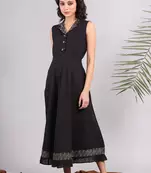 Black midi shirt dress with kantha embroidery