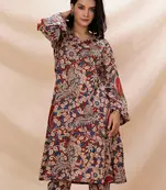 Rust red kalamkari flared cotton kurta