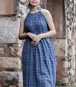 Druti indigo printed flared kurta dress