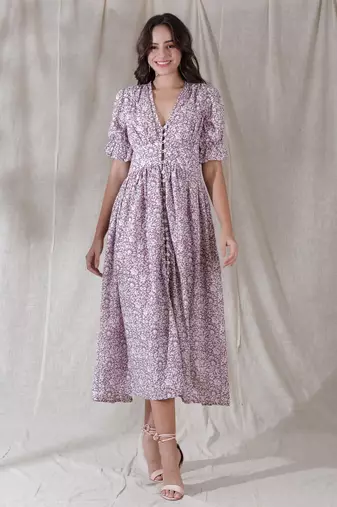 White color cotton blockprinted flared dress