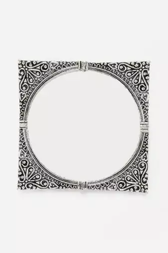 Silver oxidised sleek square-shaped handcrafted bangles