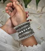 Silver oxidised lookalike bangle stack (set of 5)