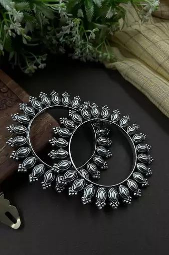 Oxidised silver bangles combo set