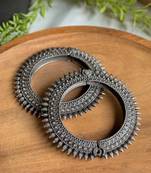 Silver lookalike openable designer oxidised bangle