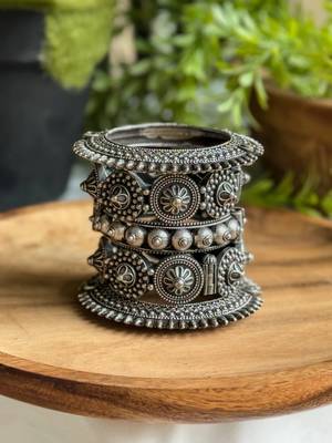 Silver plated oxidised bangle stack (set of 5) 1
