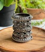 Silver look-alike oxidised bangle stack (set of 5)
