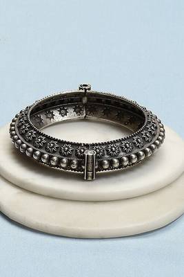 Silver look-alike oxidised bangle stack (set of 5) 5