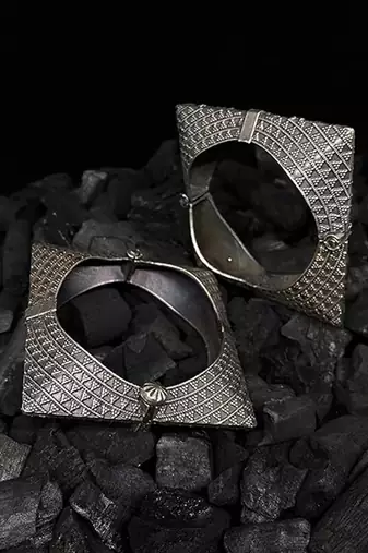 Silver lookalike bangle stack with floral design