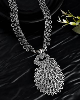 Oxidised spring chain necklace with peacock design pendant 2