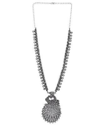 Oxidised spring chain necklace with peacock design pendant 3