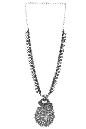 Oxidised spring chain necklace with peacock design pendant
