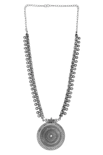 Oxidised silver spring chain pendant necklace