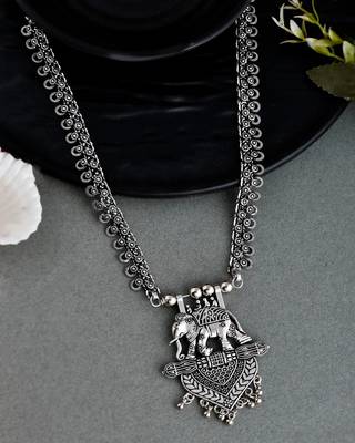 Oxidised spring chain traditional necklace with elephant design pendant 2