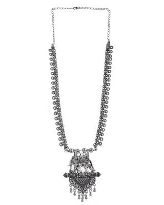 Oxidised spring chain traditional necklace with elephant design pendant 3