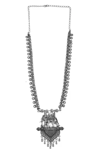 Oxidised spring chain traditional necklace with elephant design pendant