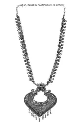 Oxidised spring chain necklace with ghungroo heart-shaped pendant