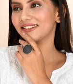 Designer oxidised brass ring with black polish